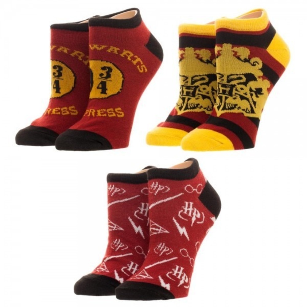 Harry Potter Adult Ankle Socks 3 Pairs Set Gryffindor Hogwarts HP Platform 9 3/4